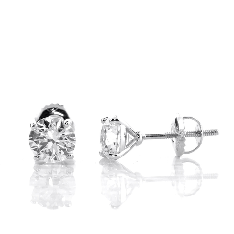 3 Carat Total Weight Untreated White Sapphire Studs set in 14k White Gold