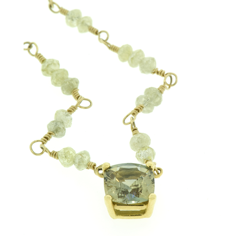 Bicolor Untreated Sapphire & Green Diamond Beads Wire Wrapped with 18k Yello Gold
