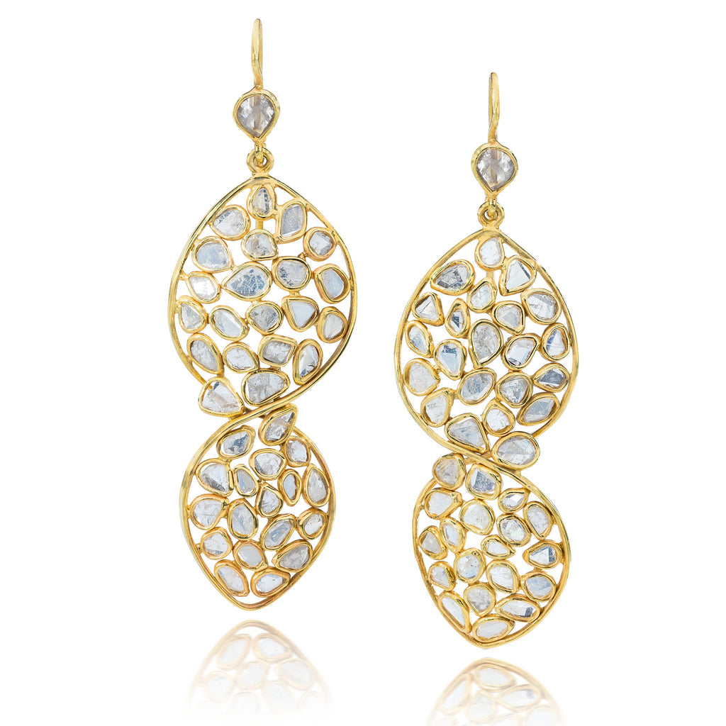 14k white gold and diamond slice flower top post earring